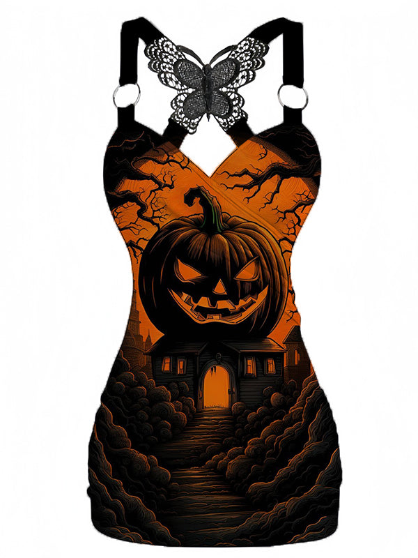 Halloween Pumpkin Printed Back Butterfly Camisole