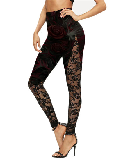 Sexy Yoga-Leggings mit dunklem Nachtrosen-Print 