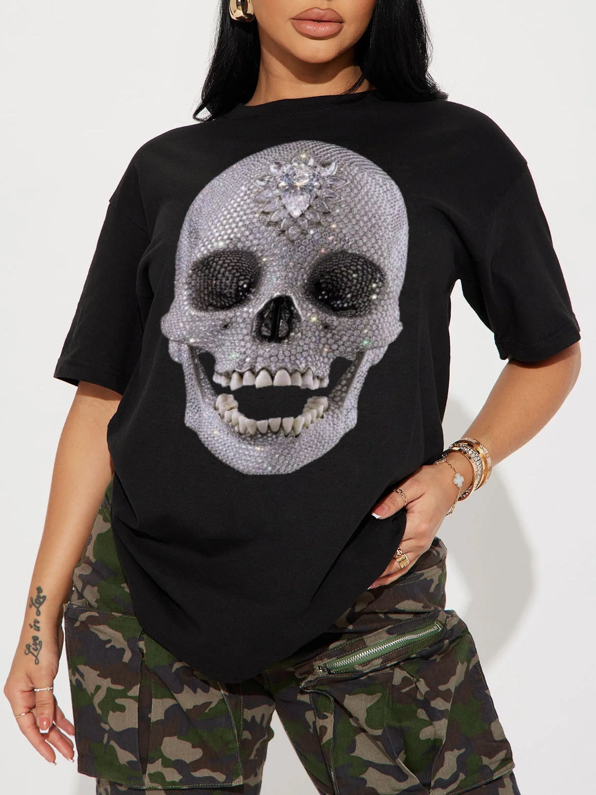 Diamond Skull Print Short Sleeve T-shirt