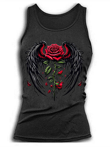 Rose And Wings Print Women Sexy Vest
