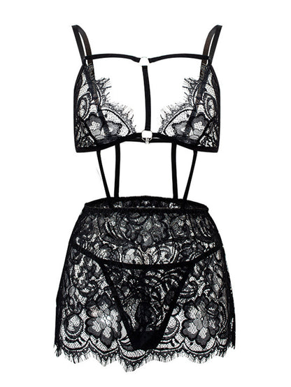 Lace Embroidered Short Skirt Underwear Suit