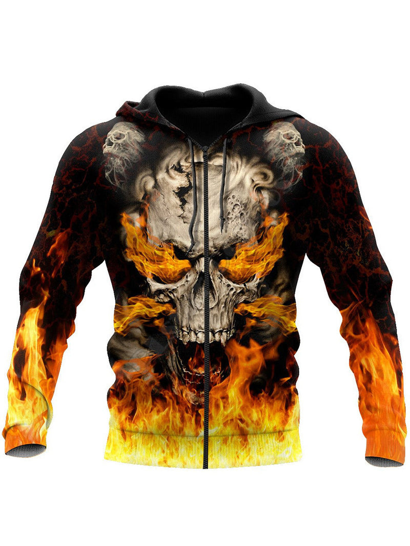 Men's Gothic Skull 3D Printing Zipper Hoodie Coat