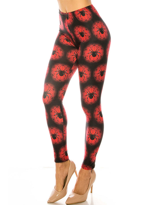 Black Widow Spider Web Printed Stretch Leggings