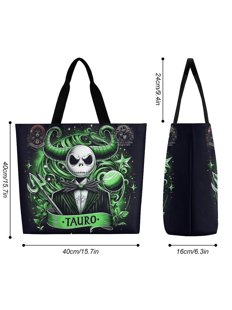 Lady Gothic Tauro Horn Skull Alien Print Large Capacity One Shoulder Shopping Bag