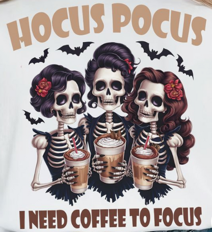 Hocus Pocus I Need Coffee to Focus Print Short Sleeve T-shirt