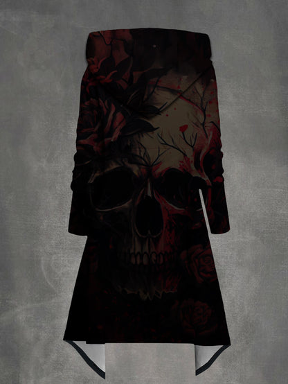 Fashion 3D Gothic Style Red Gradient Skull Print Irregular Hooded Sweatshirt