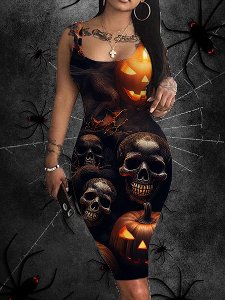 Halloween Horror Skull Pumpkin Printing Slip Dresses