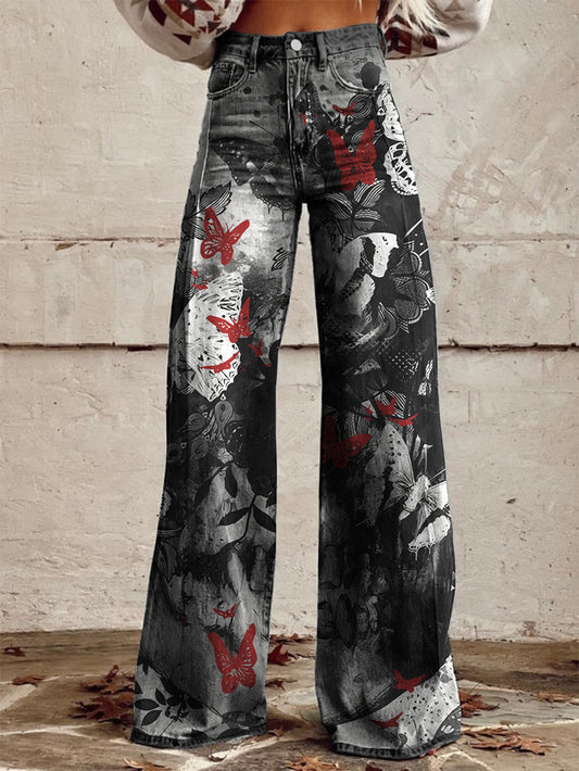 Butterfly Tie-Dye Print Wide-Leg Pants