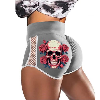 Tie-Dye Red Rose Skull Low-Rise Track Shorts