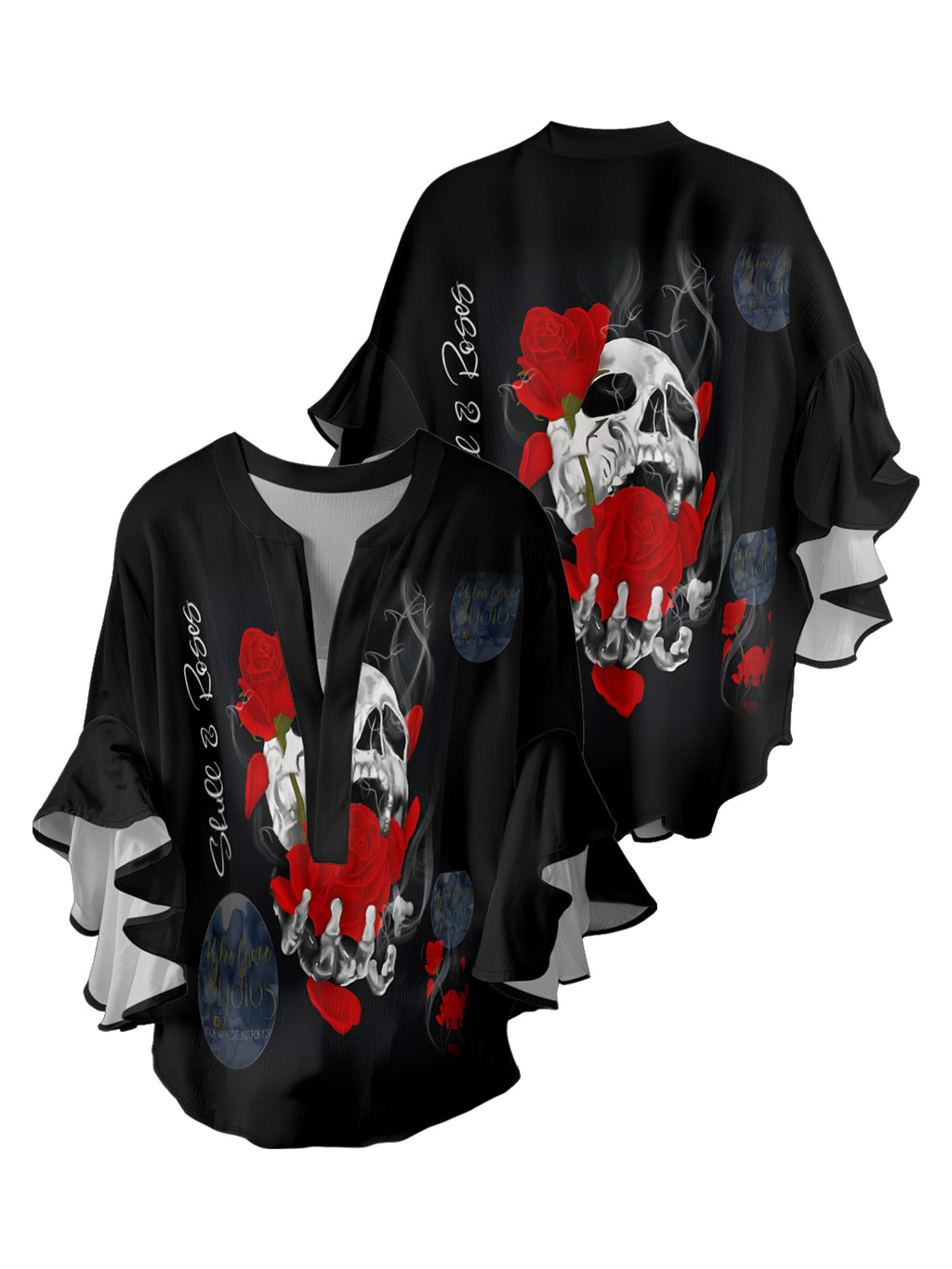 Skull Head V-neck Ruffle Blouse