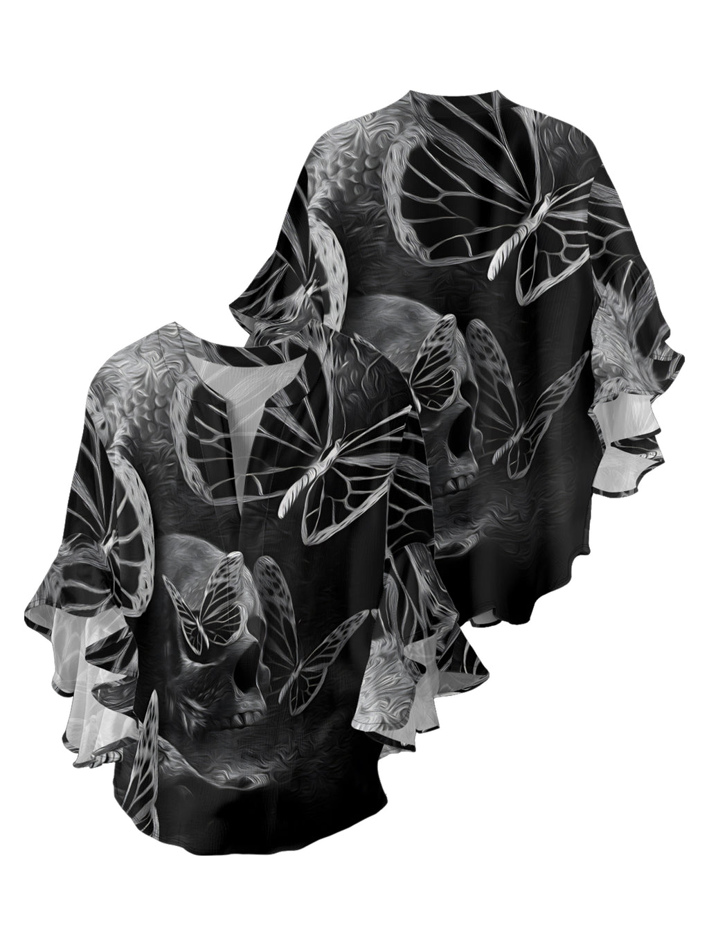 Butterfly Skull V-neck Ruffle Blouse
