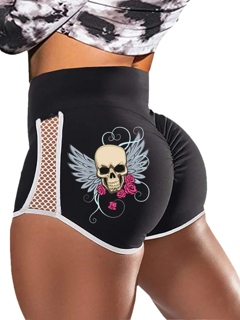 Gothic Style Skull Wings Print Sports Shorts