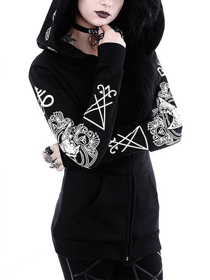 Women's Skull Sheep Irregular Punk Print Hooded Jacket