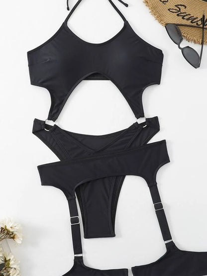 Sexy Solid Color Hollow out Slim Swimsuit Suit