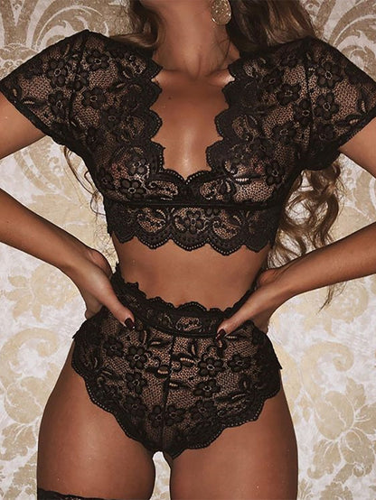 Sexy Lace Crocheted Stitching Underwear Suit