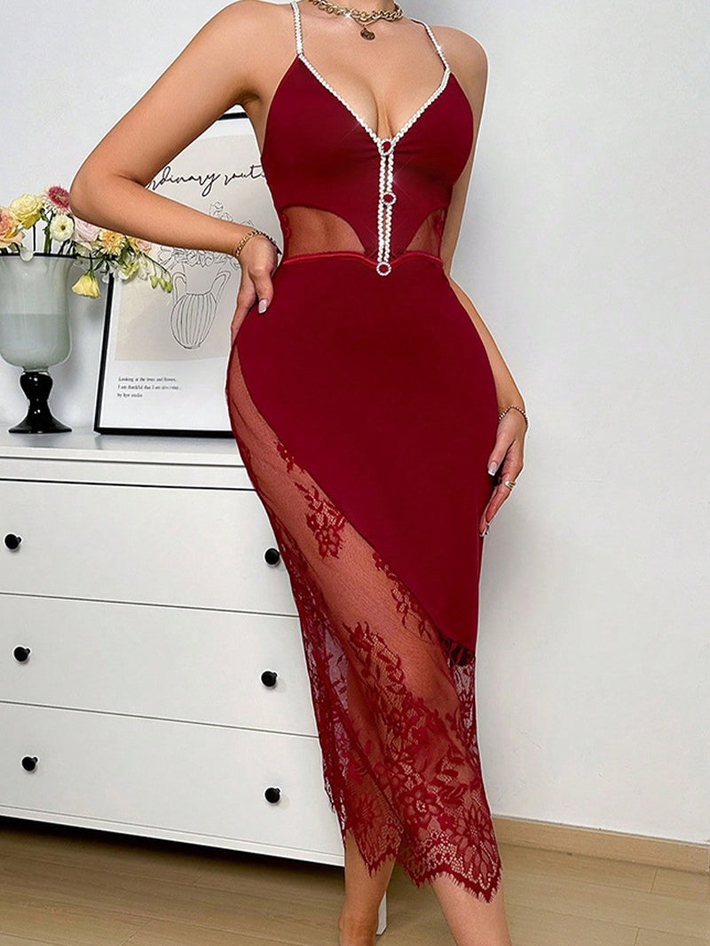 Elegant Lace Hollow Sexy Cross Pendant Chain Dress