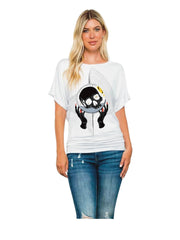 Skull Planet Printed Batwing Sleeve round Neck Short Sleeve T-shirt