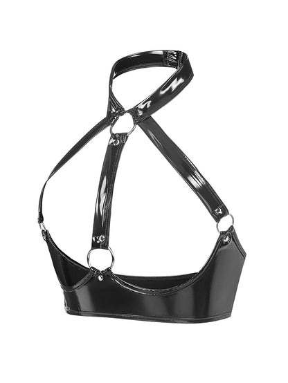 Sexy Patent Leather Leather Halter Bra Strap