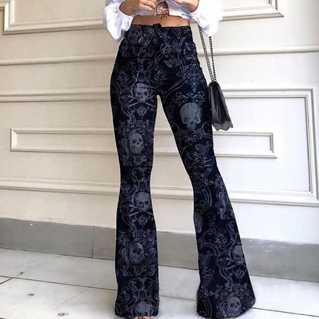 Skull Lace-Up Flared Pants