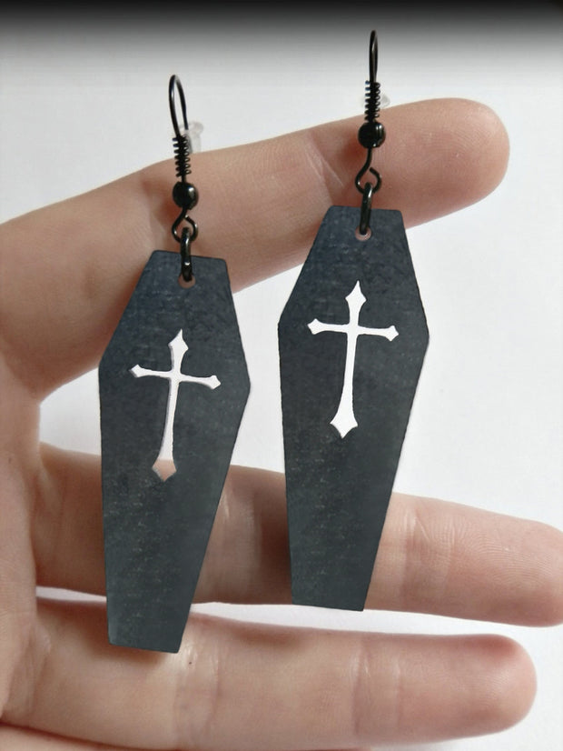 Cross Vampire Coffin Earrings