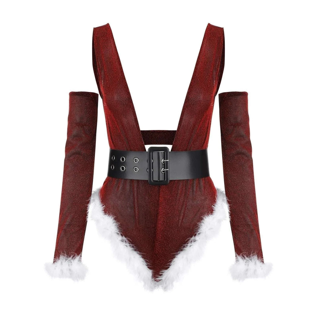 Sexy Red Jumpsuit Gloves Suit