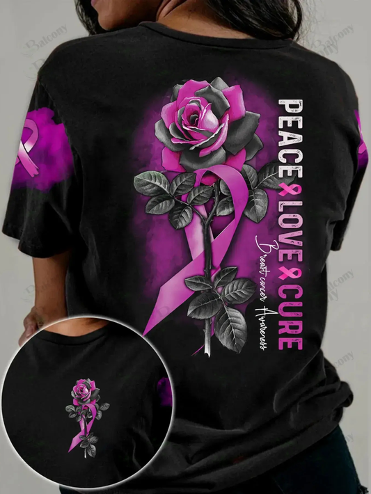 Fashion Ribbon Rose Printed T-Shirt