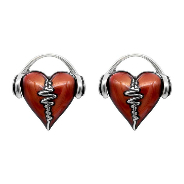 Vintage Headphone Heart Shape Ear Studs