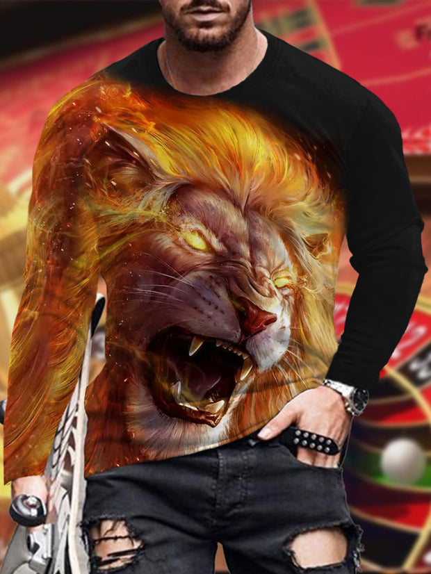 Retro Burning Lion King Print T-Shirt