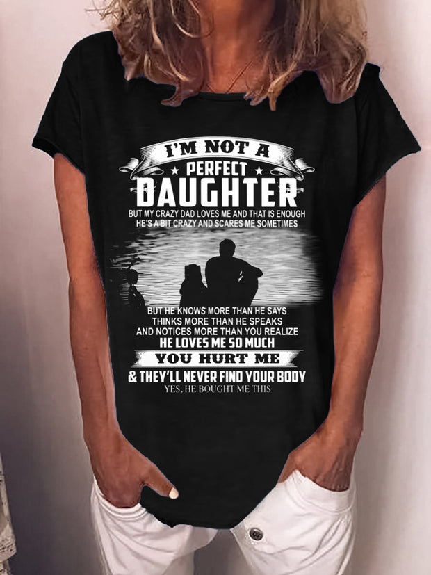 Lässiges Damen-T-Shirt mit Rundhalsausschnitt und kurzen Ärmeln und Aufdruck „Tochter“ 
