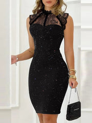 Mesh Hollow Sleeveless Sheath and Fitted Waist Sexy Dress