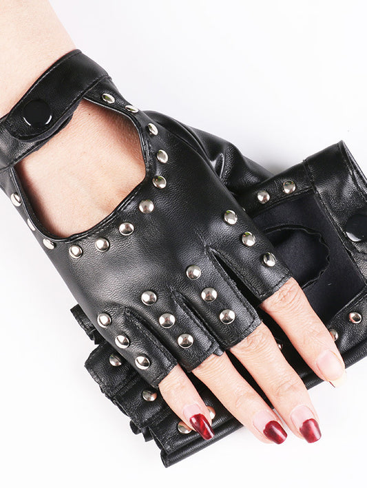 Short Half Punk Rivet Gloves