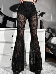 Sexy Transparent Flared Lace Pants