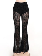 Sexy Transparent Flared Lace Pants