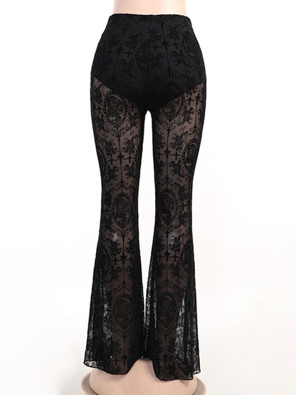 Sexy Transparent Flared Lace Pants