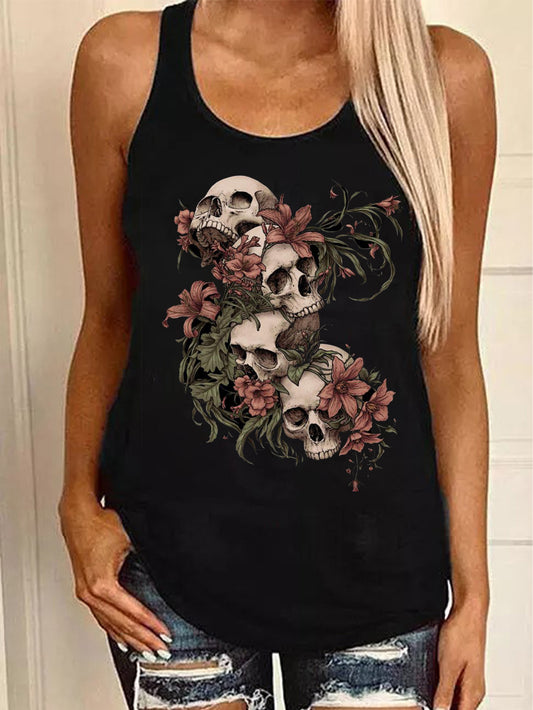 Tanktop mit Totenkopf-Grafik und Blumenmuster für Damen 