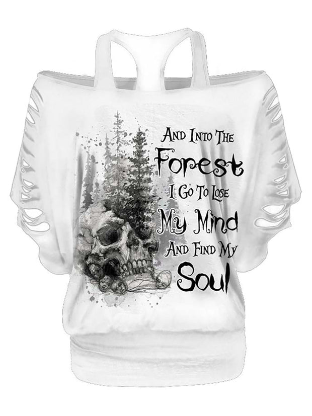 Women's Skull Forest Slogan Printing Fake Two-Piece T-shirts