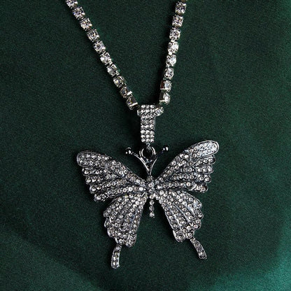 Collier pendentif papillon double couche en strass 