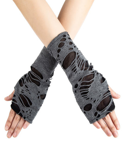 Halloween Punk Perforated Fingerless Gloves