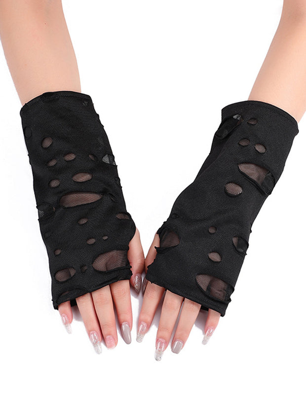 Halloween Punk Perforated Fingerless Gloves