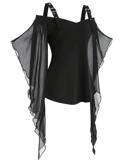 Halloween Punk Irregular Flared Sleeve Blouse