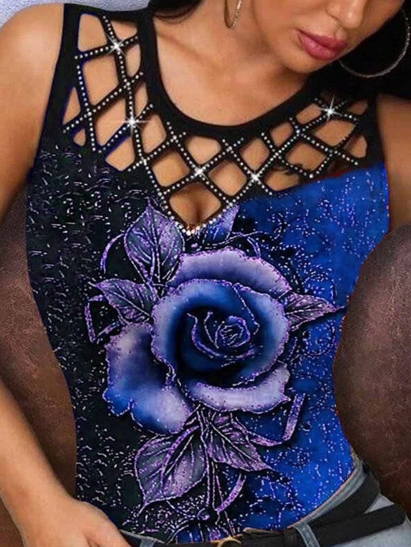 3D Rose Hollow Vest T-shirt Top