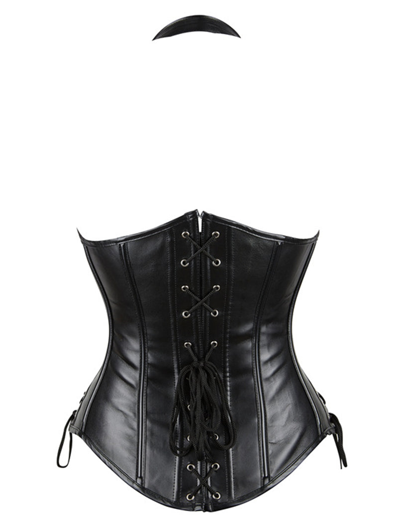 Cyberpunk PU Halter Buckled Corset