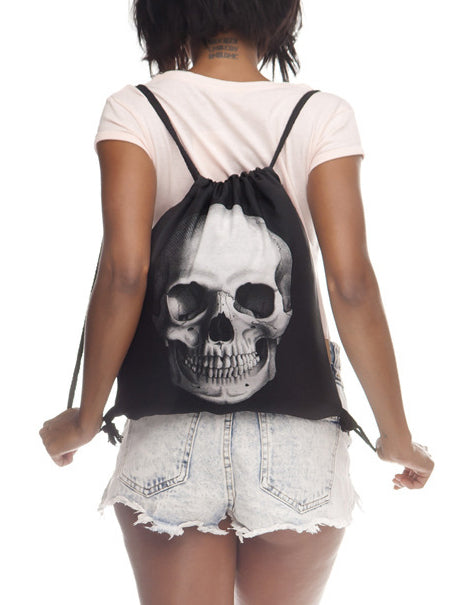 Skull Print Drawstring Bag Backpack