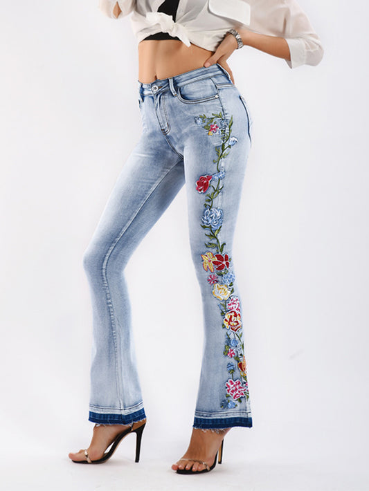 Pantalon en jean brodé Pantalon évasé 