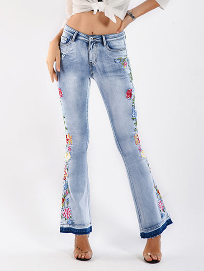 Pantalon en jean brodé Pantalon évasé 