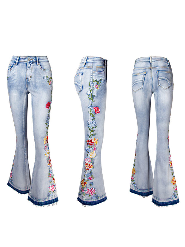 Embroidered denim trousers flared pants