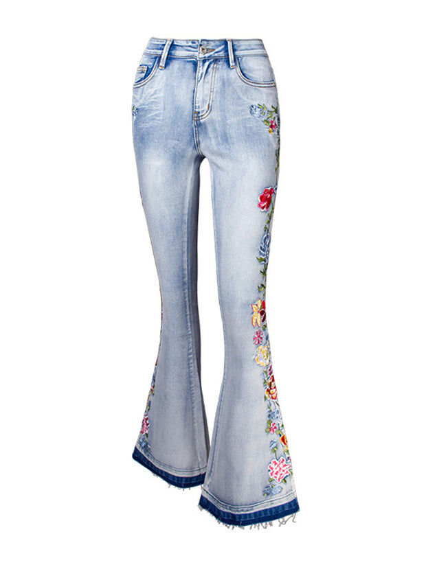 Embroidered denim trousers flared pants