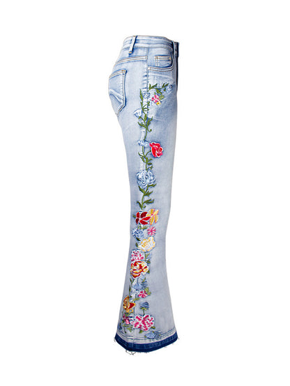 Embroidered denim trousers flared pants