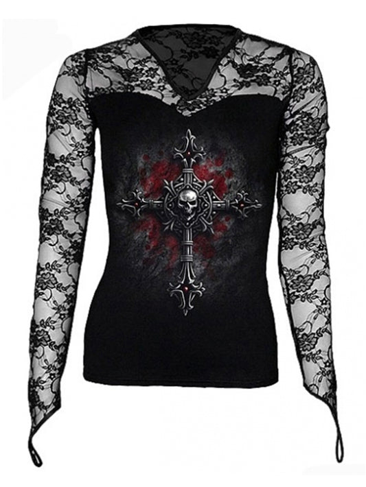 Punk Sexy Spitze Patchwork Damen Bluse 