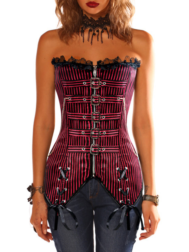 Steampunk Stripe Irregular Hem Corset